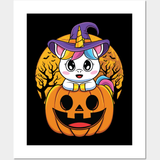 Cute Unicorn WItchy Jack O Lantern Pumpkin Halloween Posters and Art